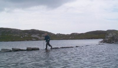 Chris Watson fails to fall in a loch on Taransay, 2 July 2002