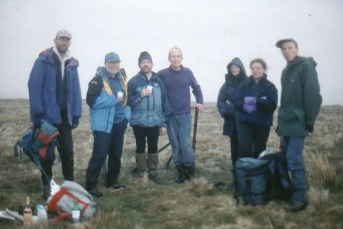 Cort-ma Law East Top, North Lanarkshire, 2 May 2002. Dave Hewitt, Bert Barnett, Peter Bibby, Phil Cooper, Tessa Carroll, Mary Cox, Alan Dawson (photo: Phil Cooper)
