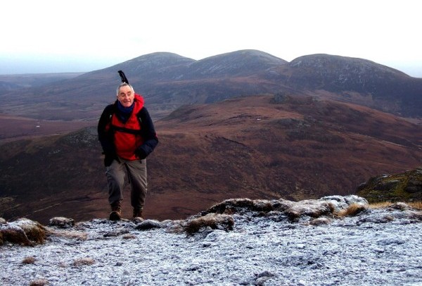 Richard Wood near the frosty summit of Morven, with Smean and Scaraben beyond (photo: Alan Dawson)