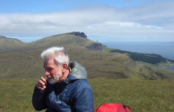 Tony Rogers enjoying imaginary champagne on Ben Dearg, Skye (photo: Alan Dawson)