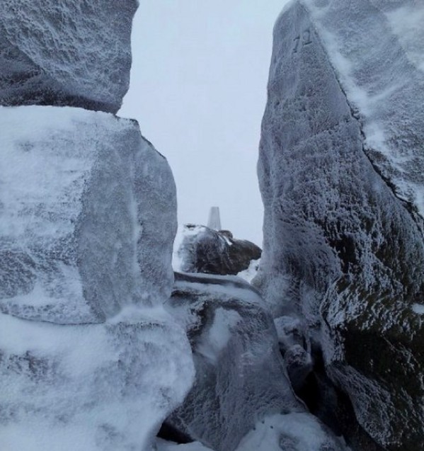 Blackstone Edge trig - now out in the cold (photo: Simon Barnard)